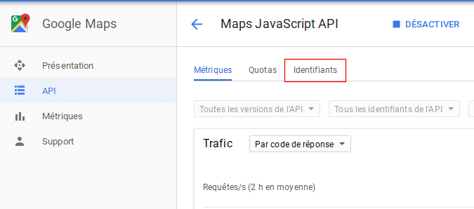 Créer la clé d'API Google Maps