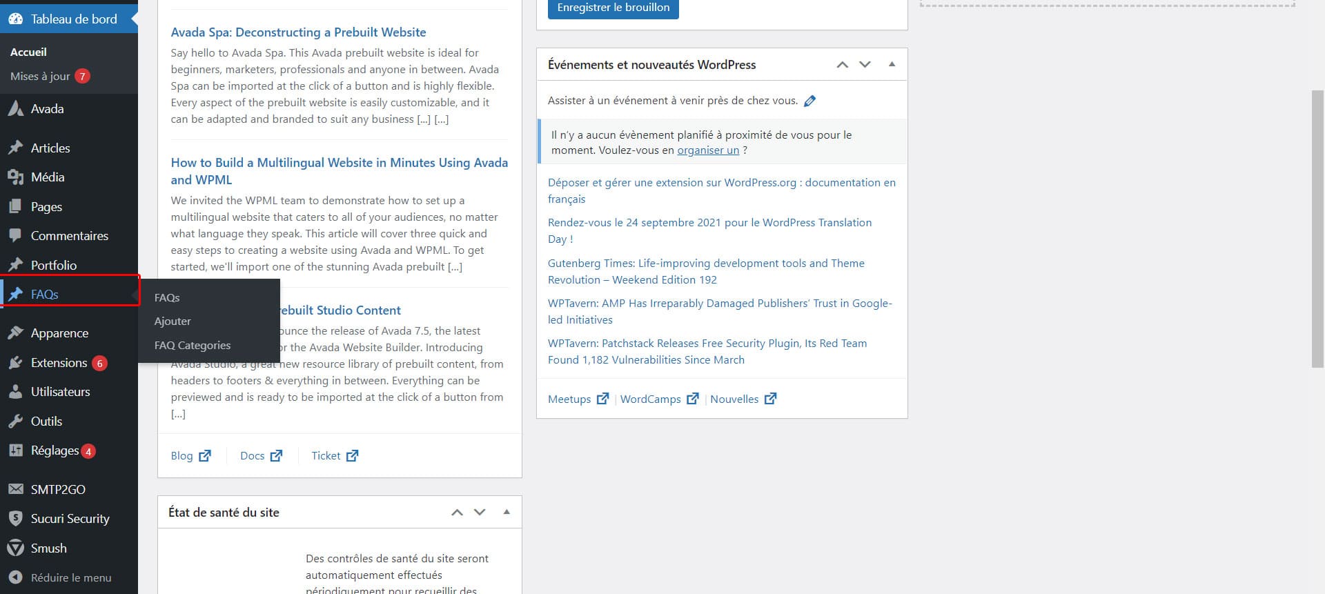 Le module du thème Avada pour ajouter une FAQ sur un site WordPress
