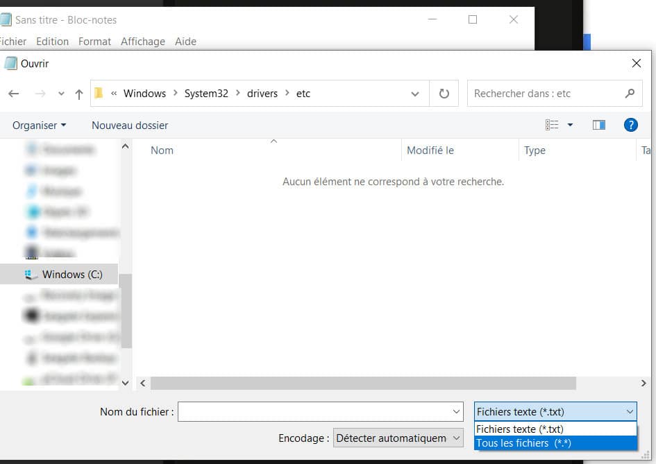 Ouvrir le Bloc-notes sous Windows pour modifier le fichier hosts.