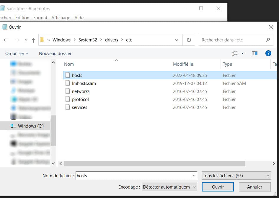 Ouvrir le Bloc-notes sous Windows pour modifier le fichier hosts.