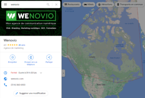 La fiche Google Business de Wenovio sur Google Maps